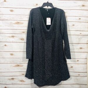 MissGuided Women’s Elegant Black/ Silver Long Sleeve Pull Over Glitter Dress